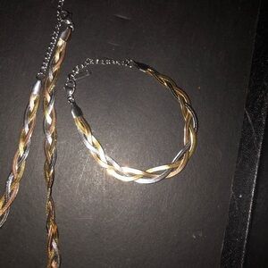 Braided Rose Gold and Silver Necklace & Bracelet Set